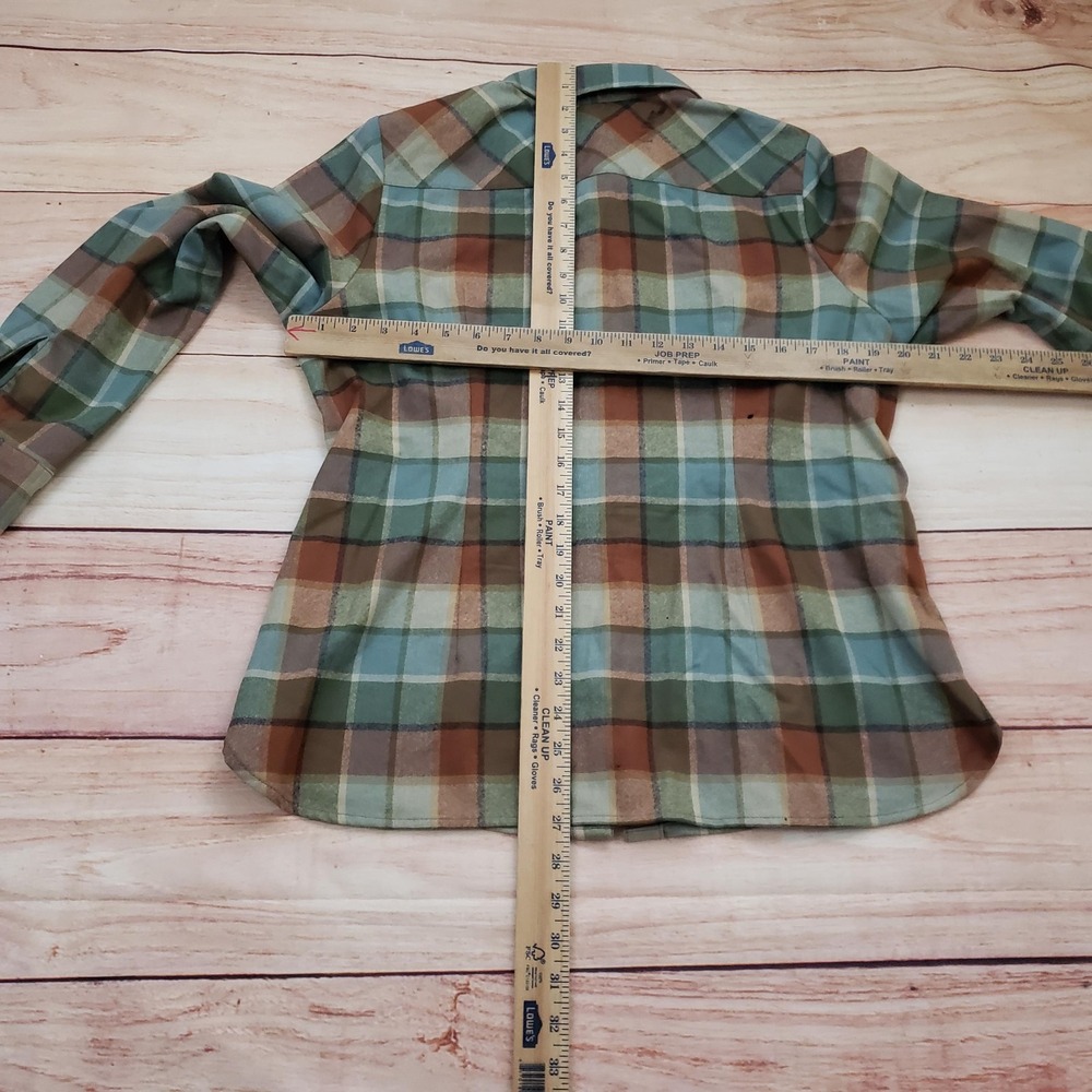 Pendleton Shirt Womens Petite Large Green Brown Plaid Wool Button Up Long Sleeve - Picture 6 of 14